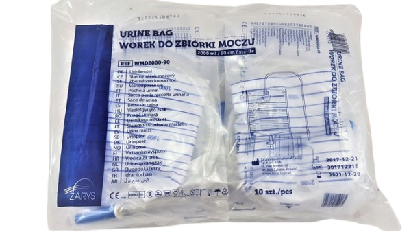 Saco urina 2lts, tubo 90cm saída tipo T zarys