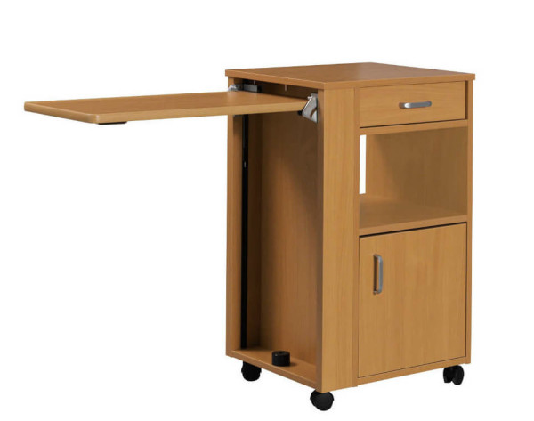 Mesa cabeceira com gaveta, porta e mesa dobrável