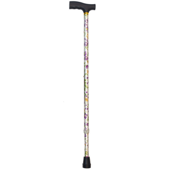 Bengala aluminio extensivel prata c/ flores cabo T