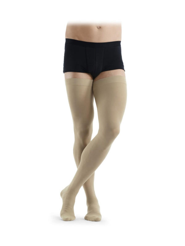 Meia elastica até araiz da coxa c/silicone algodao (S, PE FECHADA, LONGO)