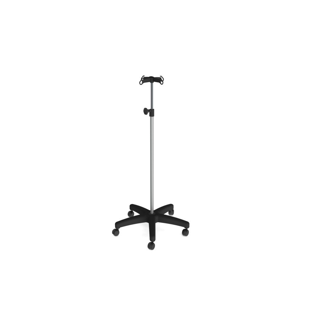 Suporte soro inox c/4 ganchos PVC e base nylon