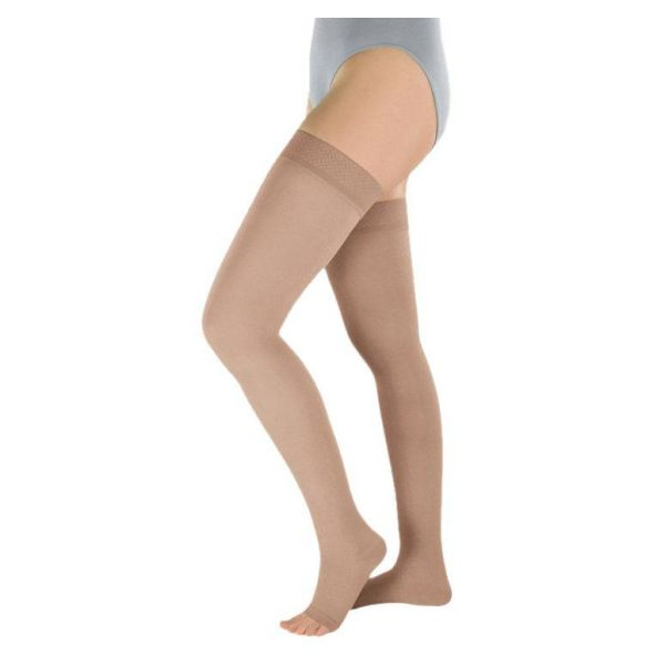 Meia elastica raiz da coxa c/ silicone PAR (PE ABERTO, II, CURTO)