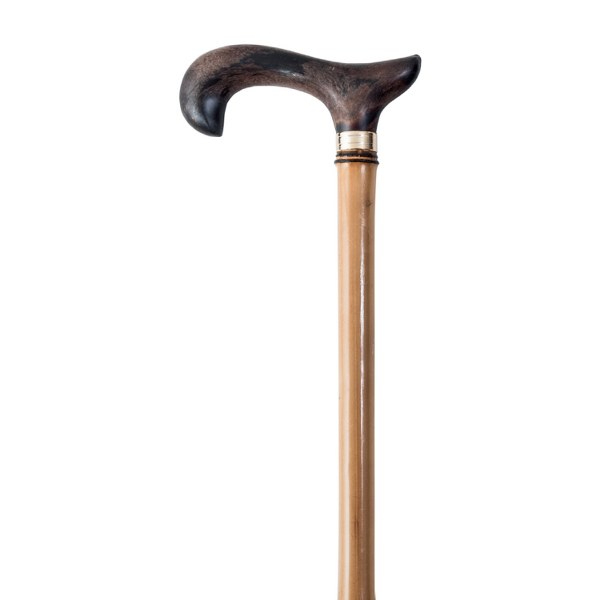 Bengala de bambu castanho cabo em T com anilha