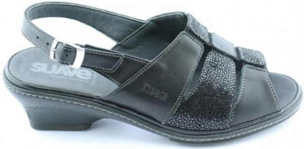 Sandália SUAVE CANCUN 1515T | Conforto p/ Pés Volumosos | Salto, Fivela e Elástico | Preto, Tam. 38