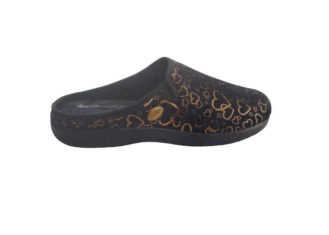 Sabrinas/Chinelo Ortopédicas MEDICOMFORT SACLAS | Padrão Corações Dourados | Preto | Tam.35