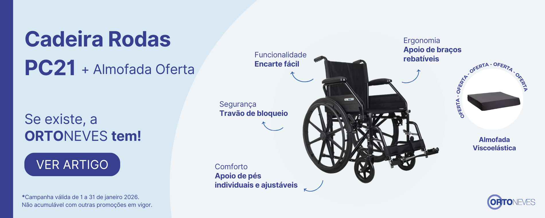 Cadeira de Rodas Elétrica PC21 + Oferta Almofada Viscoelástica | OrtoNeves