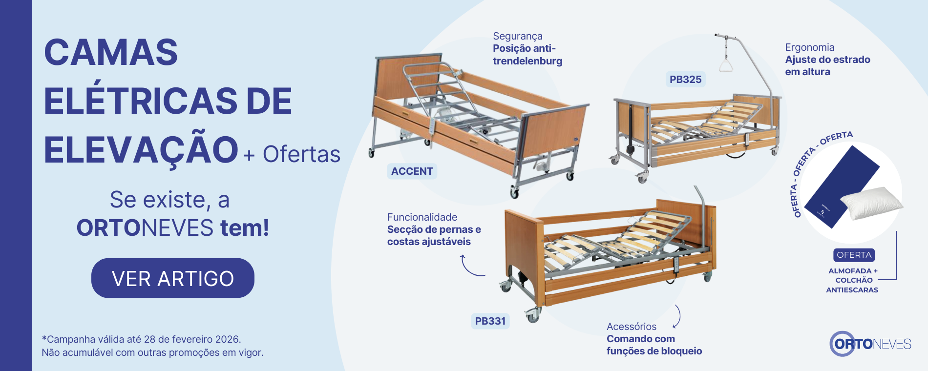 Camas elétricas de elevação (PB331, PB325, ACCENT) + Oferta