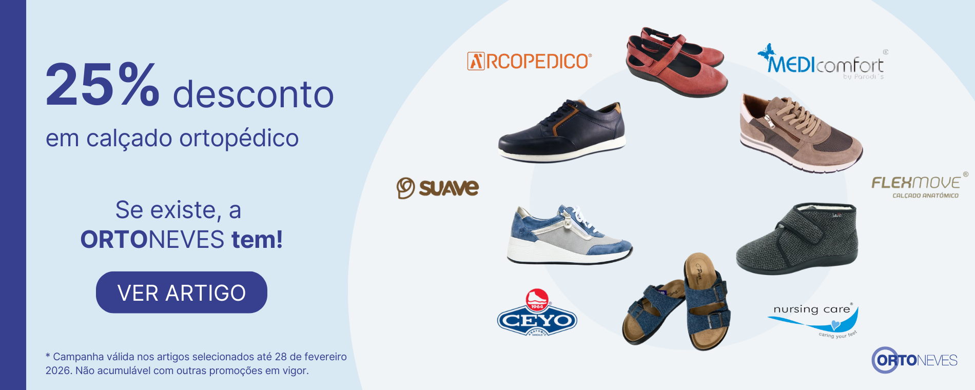 Desconto 25% em Calçado Ortopédico | Promoção OrtoNeves