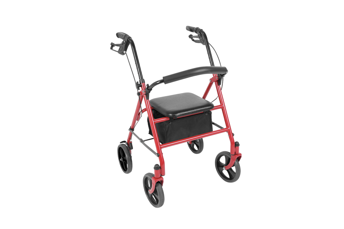 Andarilho Dobrável 4 Rodas e Cesto Vermelho
