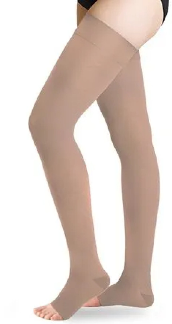 Meia elastica ate a raiz da coxa (Par) (.pe aberto.comprimento extra curto)