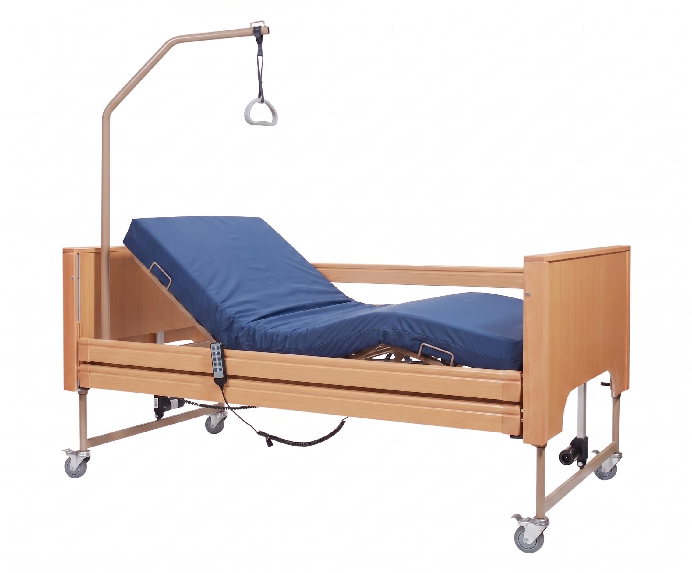 Cama Articulada Elétrica Libra Mobiak c/ painéis, grades em madeira e pendural