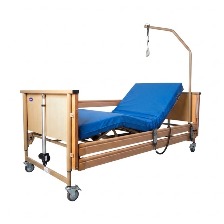 Cama Articulada Elétrica Virgo Mobiak c/ grades em madeira e pendural, s/ painéis