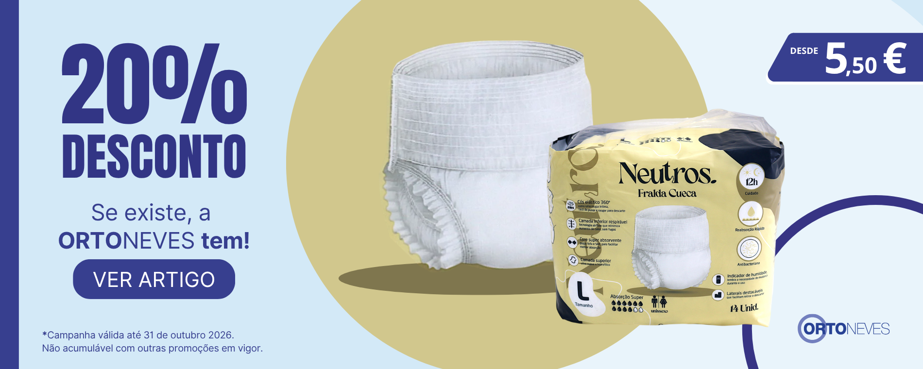 20% Desconto Fralda Cueca Neutros