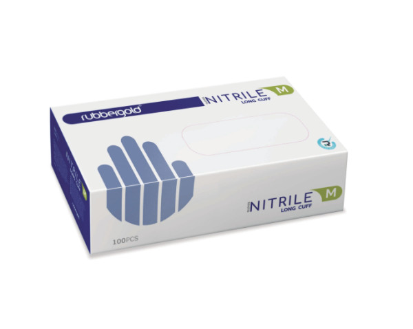 Luvas nitrilo azul s/pó punho longo x100(M) (M)