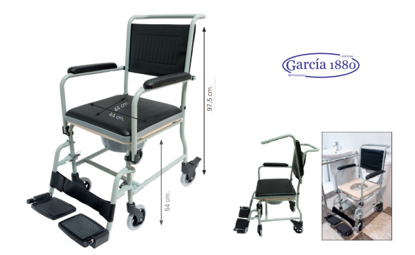 Cadeira sanitária c/apoios de braços, patins e rod